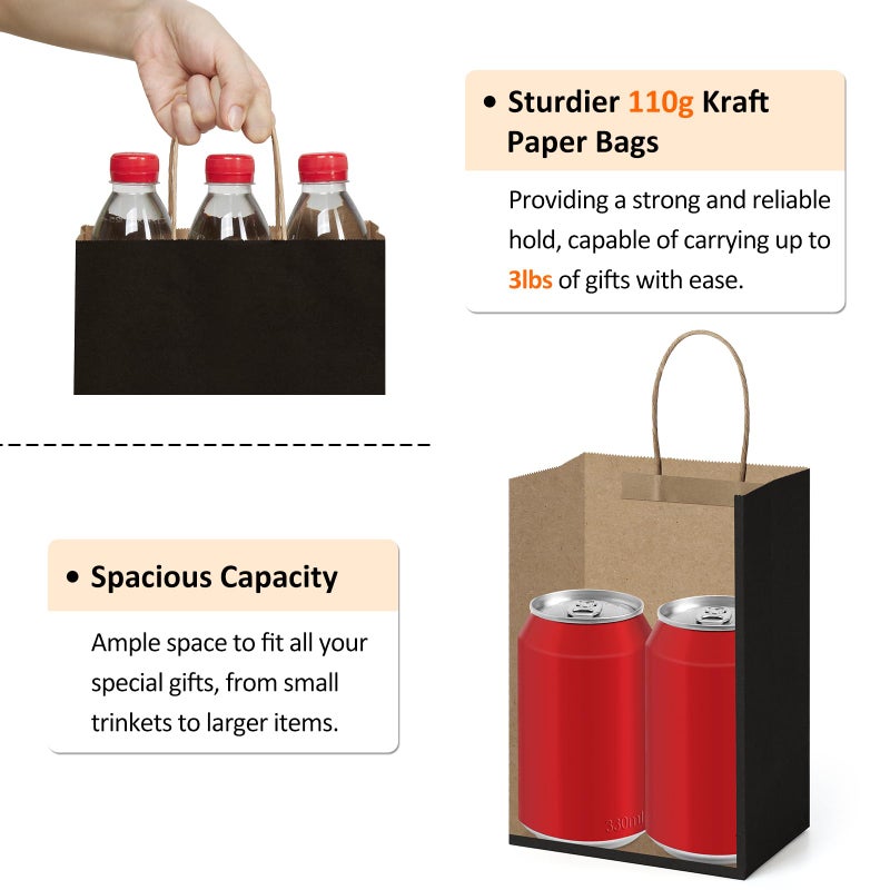 BagDream Small Gift Bags with Handles 50Pcs 5.25x3x8 Kraft Paper Bags Bulk for Party Favor, Retail, Merchandise, Wedding, Gifts, Recyclable Black Paper Sacks - Image 3